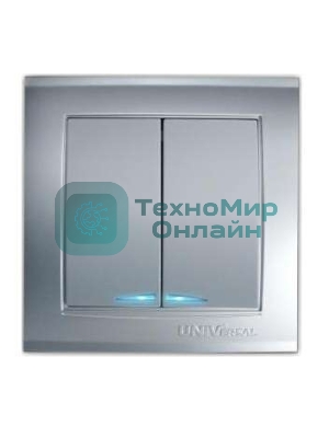 Выключатель 2-кл. СП Бриллиант 10А IP20 с подсветкой серебр. Universal 7949667
