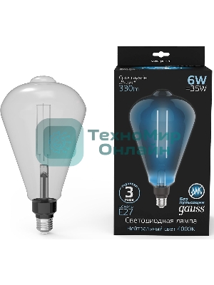 Лампа cветодиодная Gauss Filament ST164 6W 330lm 4000К Е27 gray straight LED