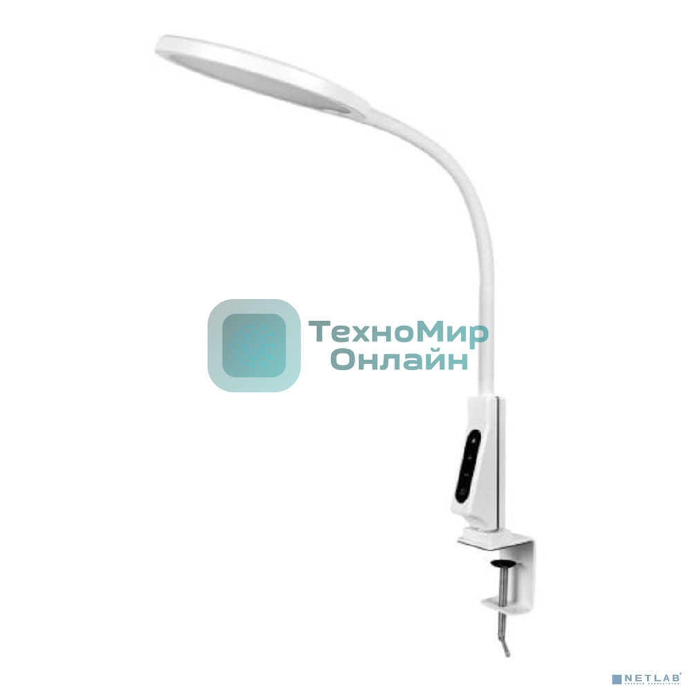 Светильник настольный Camelion KD-837 C01 белый LED на струбц., 7Вт,230В,450лм,сенс.рег.ярк и цвет.темп,USB-5В,1А