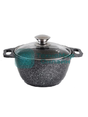 Кастрюля Kukmara КМТ22а, 2,0 л. темный мрамор, стеклянная крышка.