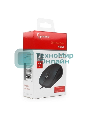 Мышь проводная Gembird MOP-100 черный, 1000 dpi, USB, кнопки - 3