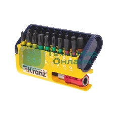 Набор бит Kranz с магнитным держателем, пластиковый кейс, 19 шт