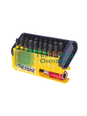 Набор бит Kranz с магнитным держателем, пластиковый кейс, 19 шт