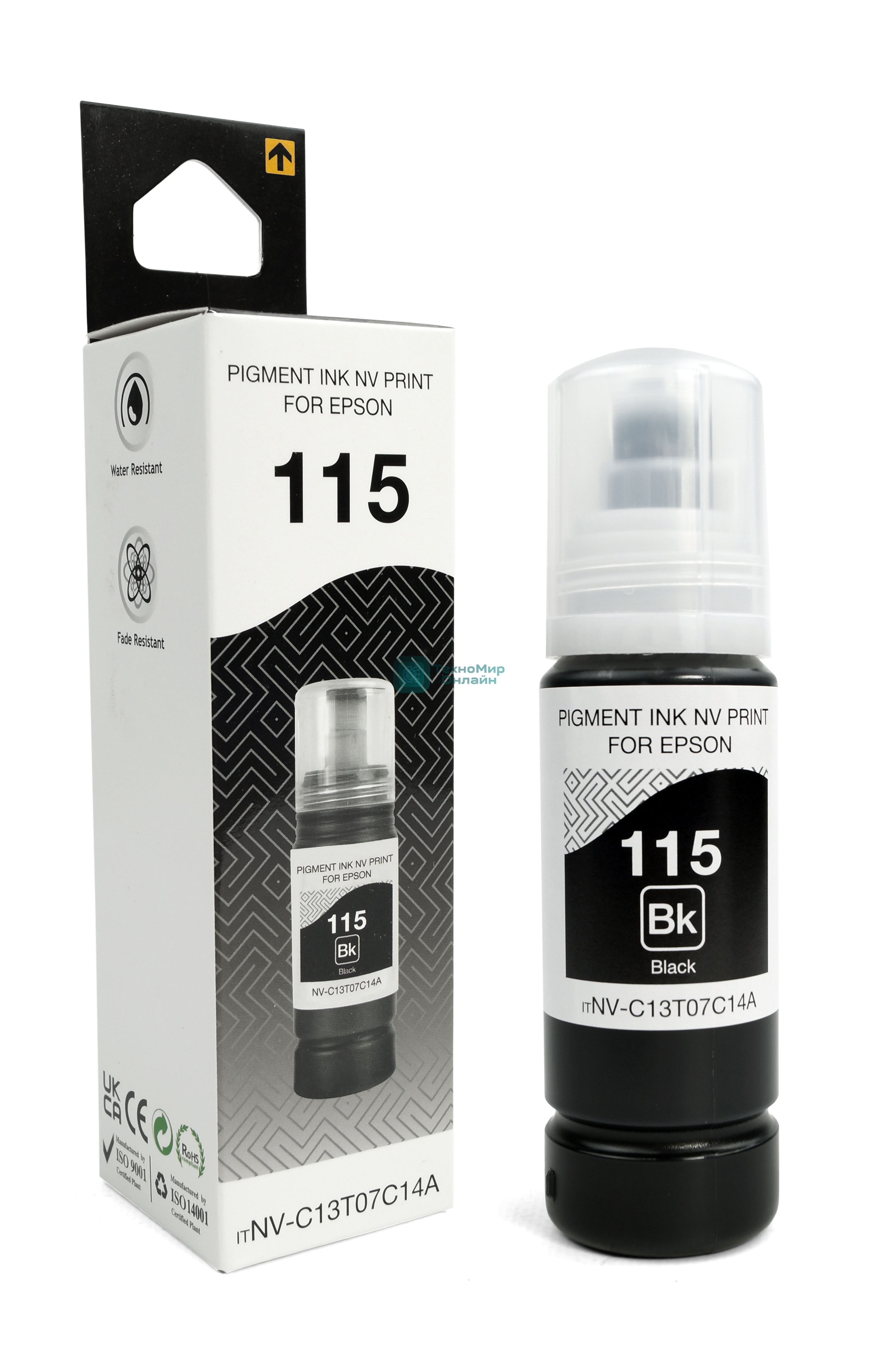Чернила NVP 115 (NV-C13T07C14A) для Epson L8160, L8180 (70 мл) Black пигментные (в коробке) совместимые