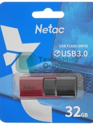 Флешка USB Netac U182 (NT03U182N-032G-32RE), 32Gb, USB 3.0, R/W 70/30, красный/черный