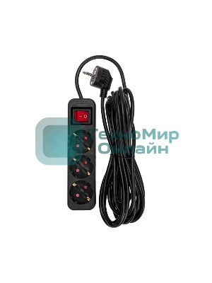 Удлинитель STANDARD 3 гнезда, 5м, 3х1,0мм², с/з, с выключателем, черный REXANT