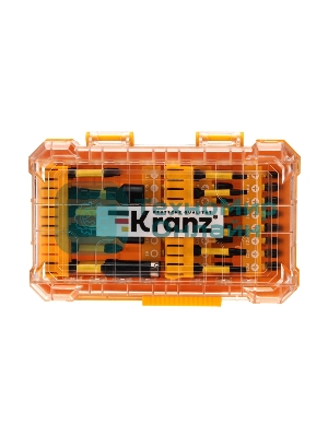Набор торсионных бит Kranz с магнитным держателем и торцевыми головками, пластиковый кейс, 41 шт