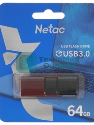 Флешка USB Netac U182 (NT03U182N-064G-32RE), 64Gb, USB 3.0, R/W 70/30, красный/черный