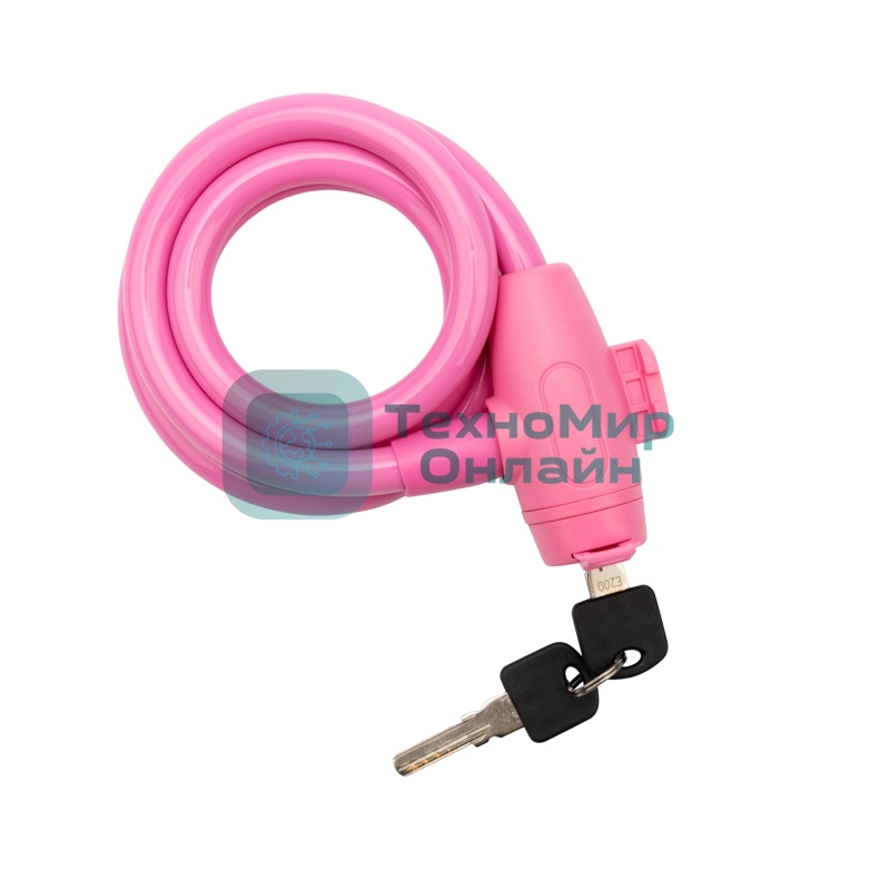 Тросовый замок взломостойкий для велосипедов и колясок с ключом Четыре сезона 100 см розовый 79-0304