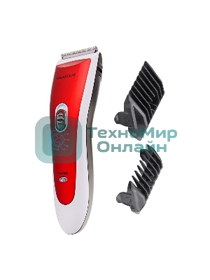 Набор для стрижки Galaxy Line GL 4157, красный с белым, лезвие шириной 40 мм, 45 мин непрер. работы, 2 насадки-расчески, лезвия из высококачественной японской нержавеющей стали, индикатор работы и заряда, эргономичный дизайн