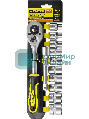 Набор головок STAYER 27750-H12  standard: 1/2 на пластиковом рельсе трещотка удлинитель 10-24мм 12ш