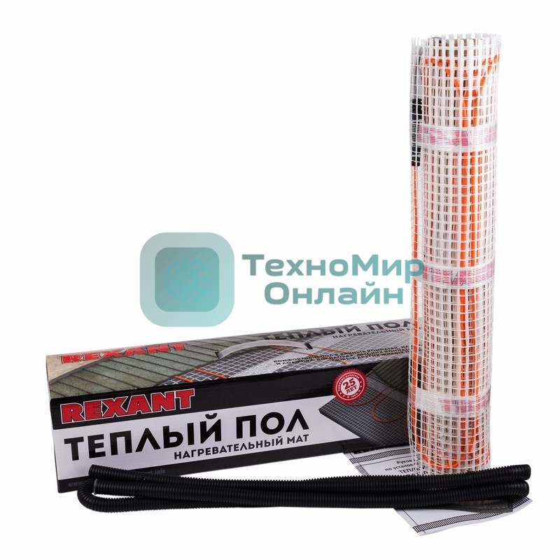 Теплый пол (нагревательный мат) Rexant Extra, площадь 4,0 м2 (0,5 х 8,0метров), 640Вт, (двух жильный)