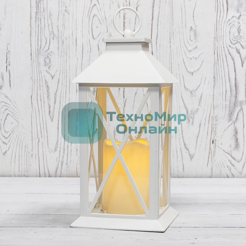 Декоративный фонарь Neon-night со свечой 14x14x29 см, белый корпус, теплый белый цвет свечения