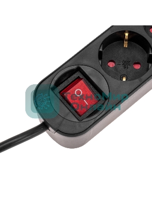 Удлинитель STANDARD 3 гнезда, 5м, 3х1,0мм², с/з, с выключателем, черный REXANT