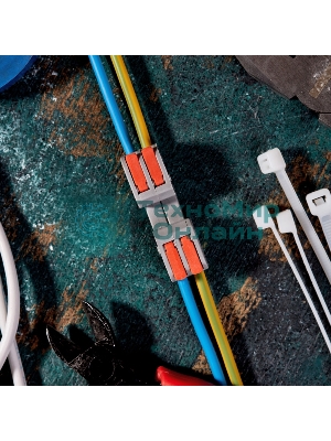 Клемма Rexant СМК 222-422R проходная разъемная 2 полюса серый 0,2-2,5/4 мм² (50 шт/уп)