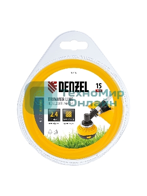 Леска для триммера Denzel квадрат 2,4 мм х 15 м, блистер FLEX CORD
