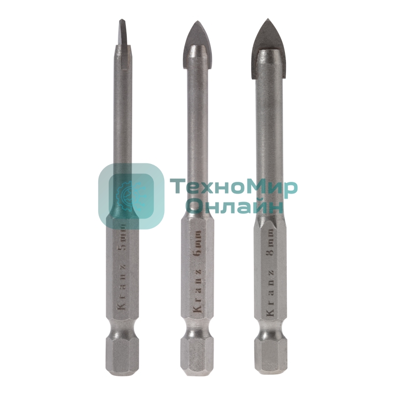 Набор сверл по керамической плитке Kranz 5-6-8 мм, шестигранный хвостовик