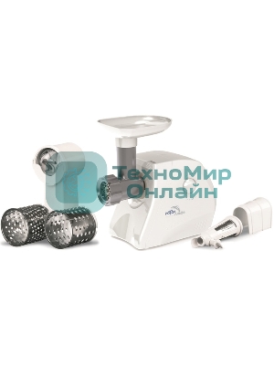 Мясорубка электрическая Ротор Альфа ЭМШ 35/250-2 белый, 1500 Вт, 0.6 кг/мин, защита от перегрузки, насадки - 4