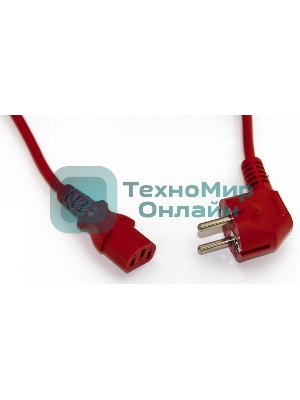 Кабель питания компьютера (Schuko+C13) (3x1.0), 10A, угловая вилка, 5 м, красный Hyperline PWC-IEC13-SHM-5.0-RD