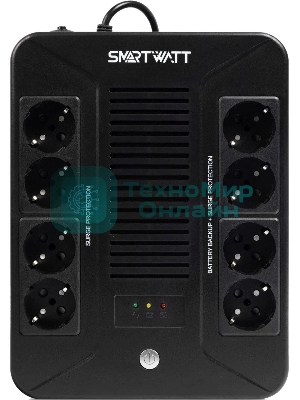 Источник бесперебойного питания SMARTWATT UPS SAFE PRO 600 Line-interactive 600VA/360W Brick (Euro x8, LED, 275x210x95(мм), 4,8 кг, гарантия 24мес.