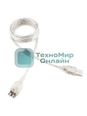 Кабель-удлинитель USB2.0 Pro Cablexpert CCF-USB2-AMAF-TR-6, AM/AF, 1,8м, экран, 2феррит.кольца, прозрачный, пакет