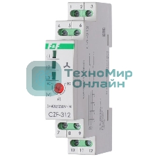 Реле контроля и наличия фаз CZF-312 (монтаж на DIN-рейке 35мм; регулировка порога; без задержки отключения; 3х400/230+N 2х8А 1Z 1R IP20) F&F EA04.001.007