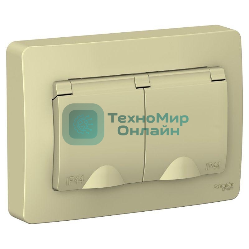 Розетка 2-м СП Blanca 16А 250В с защ. крышкой защ. шторки с заземл. IP44 беж. SchE BLNRS441127