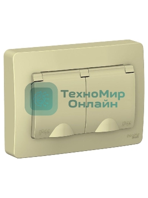 Розетка 2-м СП Blanca 16А 250В с защ. крышкой защ. шторки с заземл. IP44 беж. SchE BLNRS441127