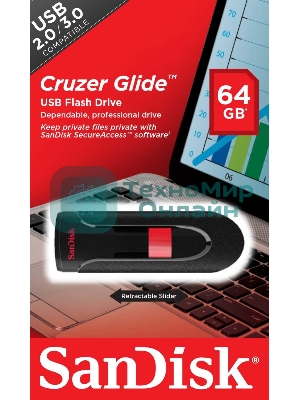Флешка USB Sandisk 64Gb Cruzer Glide SDCZ60-064G-B35 USB 2.0 черный/красный