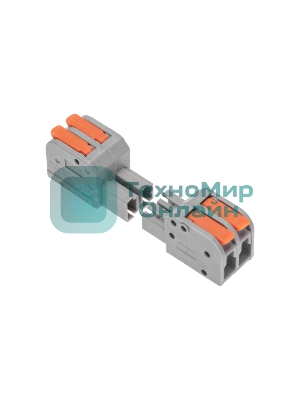 Клемма Rexant СМК 222-422R проходная разъемная 2 полюса серый 0,2-2,5/4 мм² (50 шт/уп)