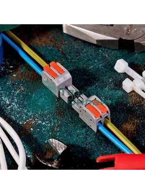 Клемма Rexant СМК 222-422R проходная разъемная 2 полюса серый 0,2-2,5/4 мм² (50 шт/уп)