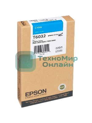 Картридж струйный Epson T6032 (C13T603200) голубой (220 мл) для Stylus 7800, 7880, 9800, 9880