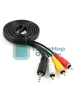 Кабель аудио/видео Cablexpert CCA-4P2R-2M, Jack3.5 4pin папа->3х RCA папа, 2м, черный