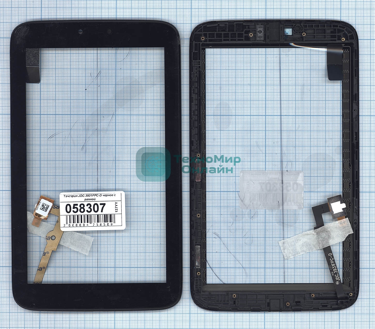 Сенсорное стекло (тачскрин) для Alcatel Pop 7S JDC.3931FPC-D черное c рамкой