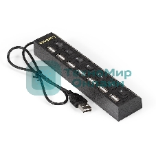USB-концентратор ExeGate EX293978RUS DUB-72SW (кабель-адаптер USB2.0 --> 7xUSB2.0, кнопки включения/отключения для каждого порта, Plug&Play, черный)
