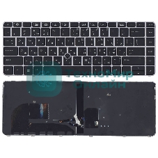 Клавиатура для ноутбука HP EliteBook 745 G3 черная с серой рамкой с указателем и подсветкой