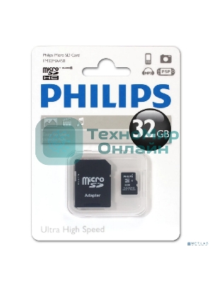Флеш карта microSD 32GB PHILIPS microSDHC Class 10 (SD адаптер)