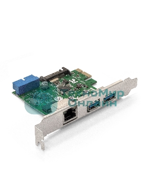 Контроллер ExeGate EX290278RUS EXE-362 PCI-E 2.0, 2*USB 3.0 ext + 1*USB 3.0 int + LAN UTP 1000Mbps, разъем доп.питания (OEM)
