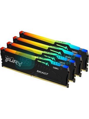 Оперативная память Kingston Fury Beast, DDR5, 128Gb (4x32 GB), 5200 MHz, CL40, DIMM, с радиатором, RGB, черный