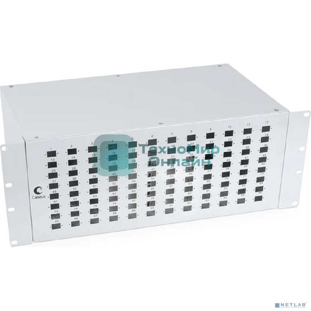 Бокс оптический Cabeus, портов: 96, SC (LC duplex), 192 хОВ, 4U, 176х410х200 мм (ВхШхГ), серый, (FO-19-96SC)