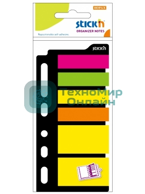Закладки самоклеящиеся, индексы пластиковые Stick`n 21070 6 цветов в упаковке, 25 листов, для органайзера 25x45мм,+12x45мм, европодвес