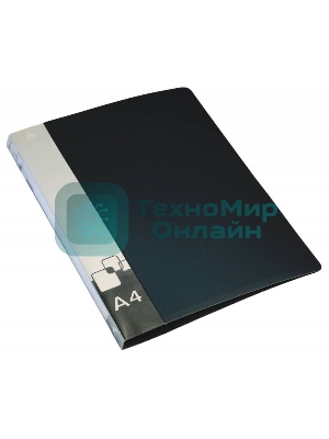 Папка на 2-х кольцах Бюрократ -0812/2RBLCK A4, пластик, 0.8мм корешок 40мм, карман внутренний с вставкой черный