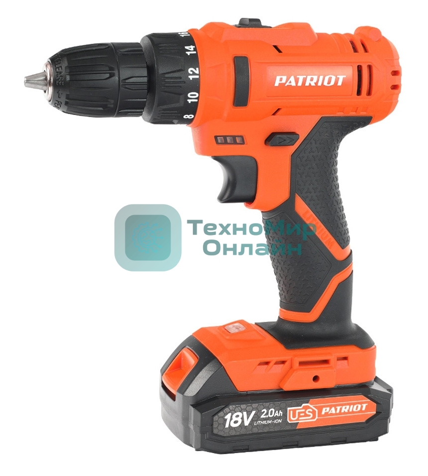 Дрель-шуруповерт Patriot BR 187UES, 18 В, 2 Ач, 25 Нм, щеточный