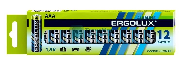 Батарея Ergolux Alkaline LR03 BP-12 AAA 1250mAh (12шт) коробка