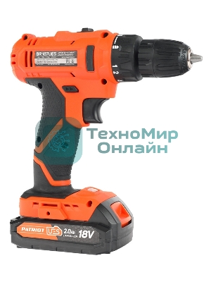 Дрель-шуруповерт Patriot BR 187UES, 18 В, 2 Ач, 25 Нм, щеточный