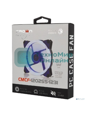 Вентилятор для корпуса Crown CMCF-12025S-1231 черный/синий, 120 мм, 1650 об/мин, 23 дБ, 3 pin