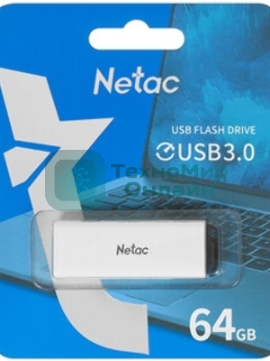 Флешка USB Netac U185 (NT03U185N-064G-32WH), 64Gb, USB 3.0, R/W 100/25, белый/серый