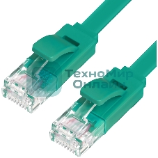 Патч-корд Greenconnect плоский прямой PROF15.0m UTP медь, cat.6, зеленый, позолоченные контакты, 30 AWG, Premium ethernet high speed 10 Гбит/с, RJ45, T568B (GCR-LNC625-15.0m)