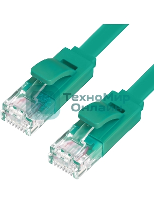 Патч-корд Greenconnect плоский прямой PROF15.0m UTP медь, cat.6, зеленый, позолоченные контакты, 30 AWG, Premium ethernet high speed 10 Гбит/с, RJ45, T568B (GCR-LNC625-15.0m)