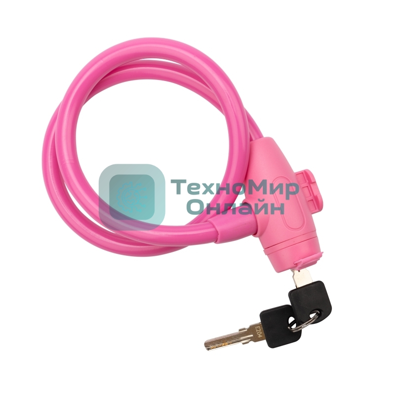 Тросовый замок взломостойкий для велосипедов и колясок с ключом Четыре сезона 65 см розовый 79-0364